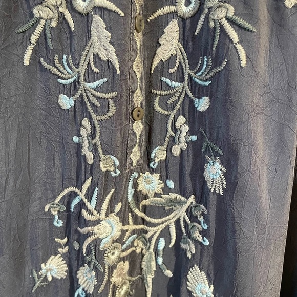 Johnny Was Embroidered Boho Tunic Blouse Roll Sleeve Lg Floral Boutique Artisan - Picture 6 of 15